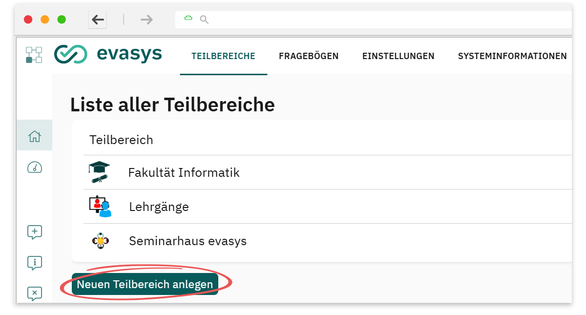 Schritt 2: Teilbereich anlegen