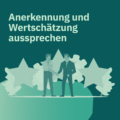 Zwei Personen geben sich die Hand vor stilisierten Sternen – Symbol für Anerkennung und Wertschätzung als Maßnahme zur Mitarbeiterbindung und um Kündigungen zu vermeiden.