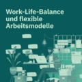 Illustration zeigt eine Person im Homeoffice an einem Laptop, umgeben von Pflanzen und Kalendern – sinnbildlich für Work-Life-Balance und flexible Arbeitsmodelle zur Mitarbeiterbindung und Vermeidung von Kündigungen.