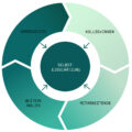 Kreisdiagramm zeigt fünf Feedbackquellen im 360-Grad-Feedback: Selbsteinschätzung, Vorgesetzte, Kolleg*innen, Mitarbeitende und weitere Rollen.