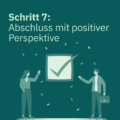 Zwei Personen mit Häkchen im Hintergrund symbolisieren einen gelungenen Gesprächsabschluss