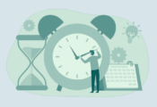 Illustration einer Uhr, eines Kalenders und einer Sanduhr zur Symbolisierung der Fristen- und Terminplanung in qurricula