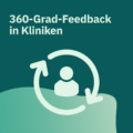 Kreissymbol mit Pfeilen und Personensymbol für umfassendes Feedback im Team