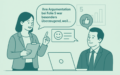 Illustration: Frau gibt konstruktives Feedback zu einer Präsentation, Mann hört aufmerksam zu