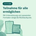 Illustration: Papierfragebogen und Tablet als Formate für Befragungen