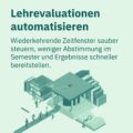 Symbolgrafik einer Hochschule mit Büchern und Absolventenhut als Motiv für automatisierte Lehrevaluationen und planbare Zeitfenster
