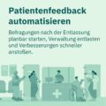 Symbolgrafik einer Klinikszene mit Empfang und medizinischem Personal als Motiv für automatisierte Patientenbefragungen nach der Entlassung