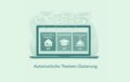Grafik zur automatischen Themen-Clusterung mit KI: Offene Umfrageantworten werden in Themen wie Home-Office-Regelung, Weiterbildung und Kantinenqualität gruppiert.