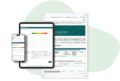 Darstellung einer Lehrveranstaltungsevaluation mit evasys auf Smartphone, Tablet und Papierfragebogen.